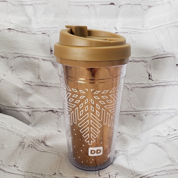 Dunkin Donuts Tumbler Winter Snowflake Metallic Brown Year 2015 16 Oz - Picture 1 of 8